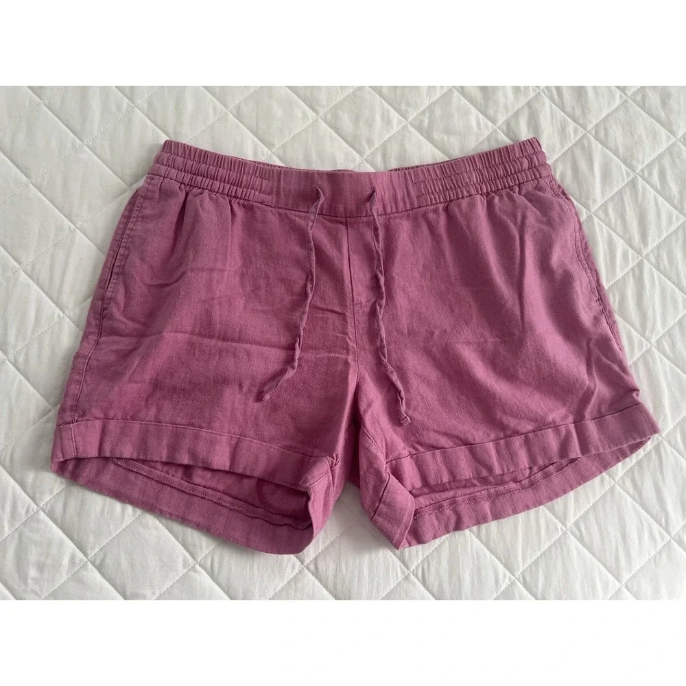Old Navy Linen Blend Shorts Pink Elastic Waist Drawstring‎ Casual Beach Lounge L